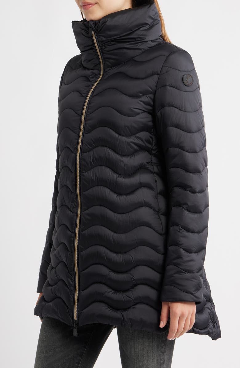 Save The Duck Livette Wavy Quilted Water Repellent Puffer Jacket, Alternate, color, Black
