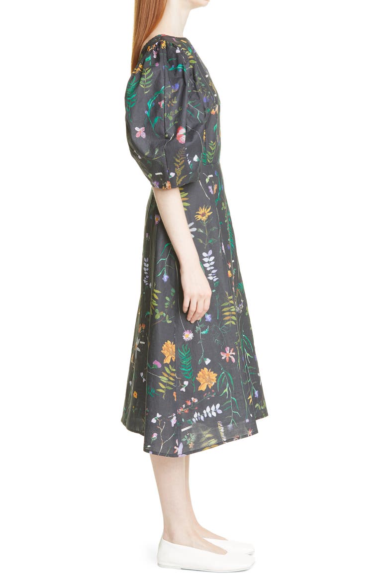 Bleeding Hearts Scrapbook Print Puff Sleeve Open Back Linen Dress, Alternate, color, SCRAPBOOK FLORAL PRINT