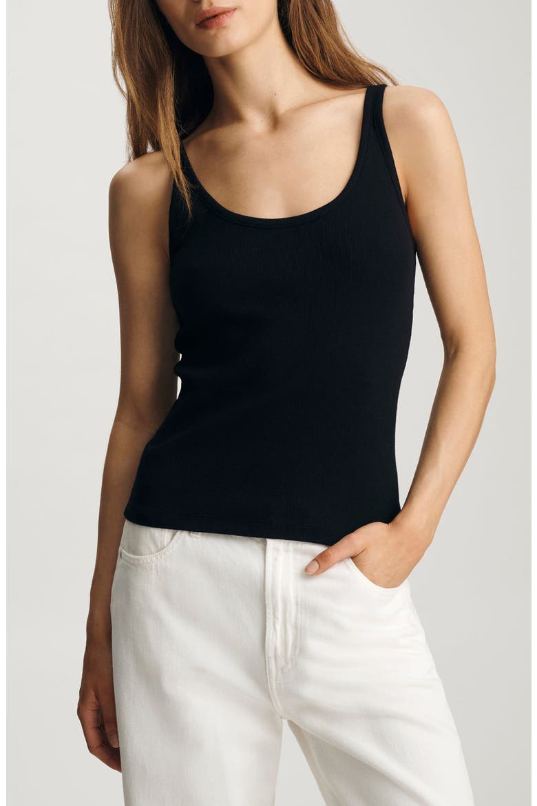 Scoop Neck Stretch Cotton Rib Tank, Main, color, BLACK
