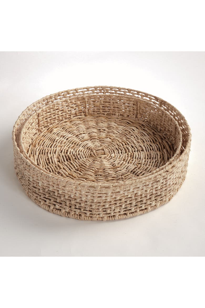 Juliet Abaca Round Trays, Set of 2, Alternate, color, Brown