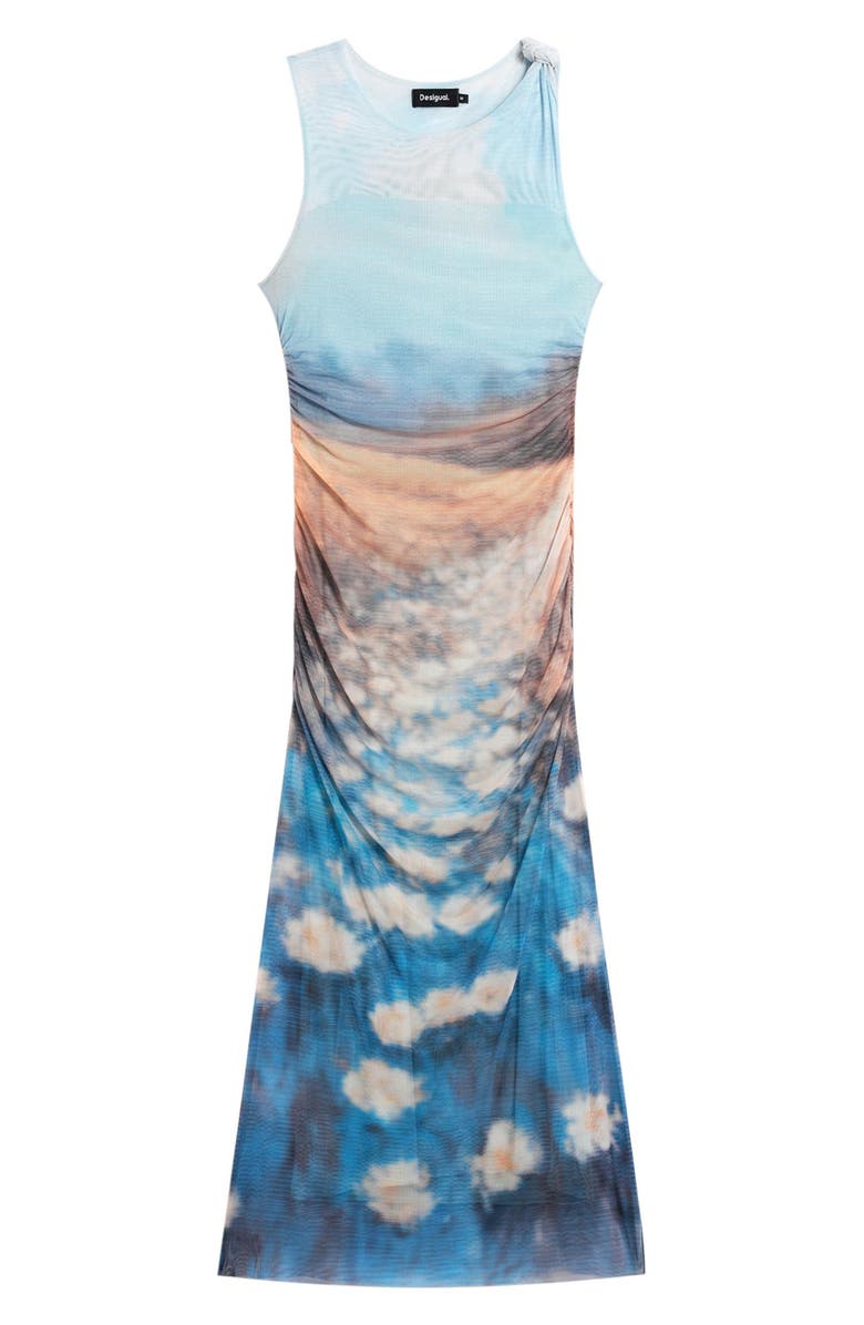 Desigual Sleeveless Abstract Floral Print Mesh Dress, Alternate, color, Blue