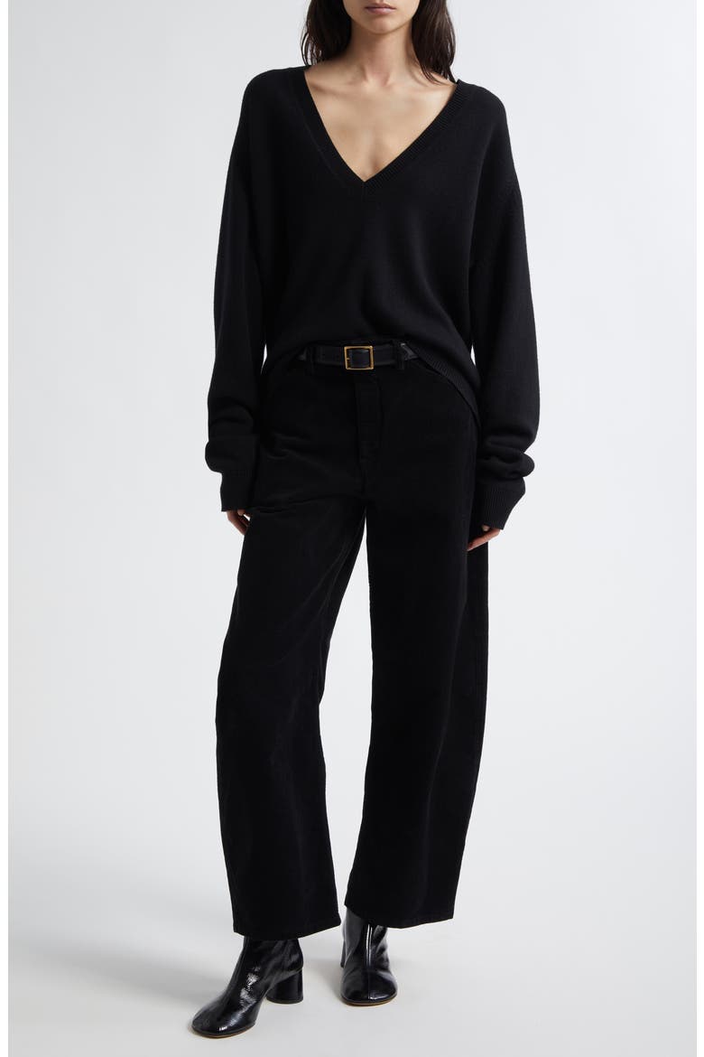 Tribeca Barrel Leg Corduroy Pants, Alternate, color, JET BLACK
