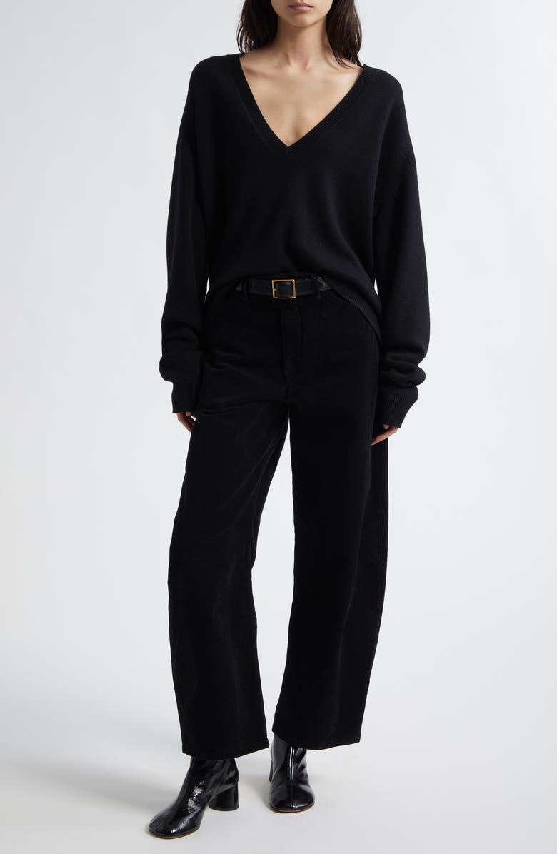 Nili Lotan Tribeca Barrel Leg Corduroy Pants, Alternate, color, Jet Black