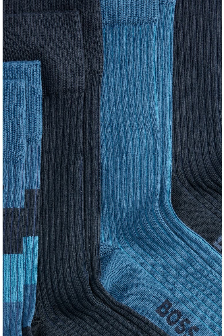 Assorted 4-Pack Stripe & Solid Ribbed Cotton Blend Dress Socks Gift Box, Alternate, color, DARK BLUE