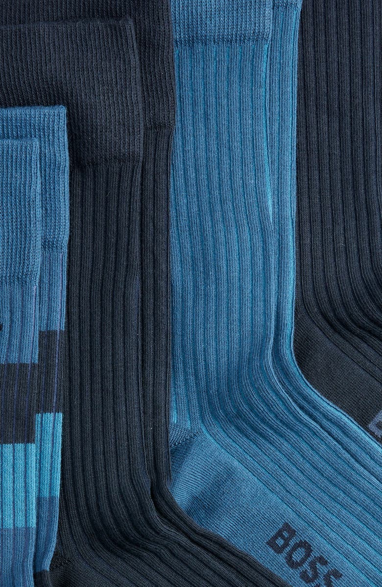 BOSS Assorted 4-Pack Stripe
Solid Ribbed Cotton Blend Dress Socks Gift Box, Alternate, color, Dark Blue