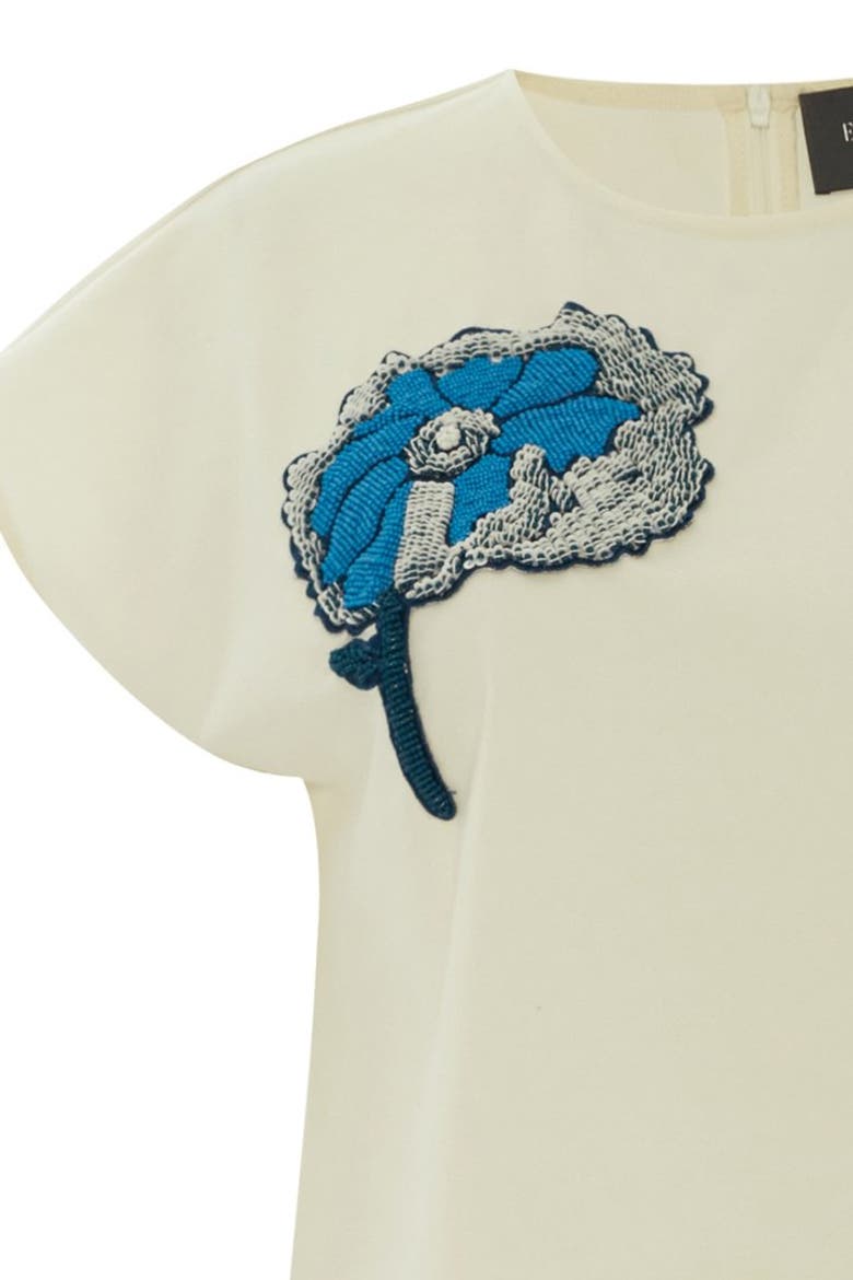 Embroidered Detail Crew Neck T Shirt, Alternate, color, BONE
