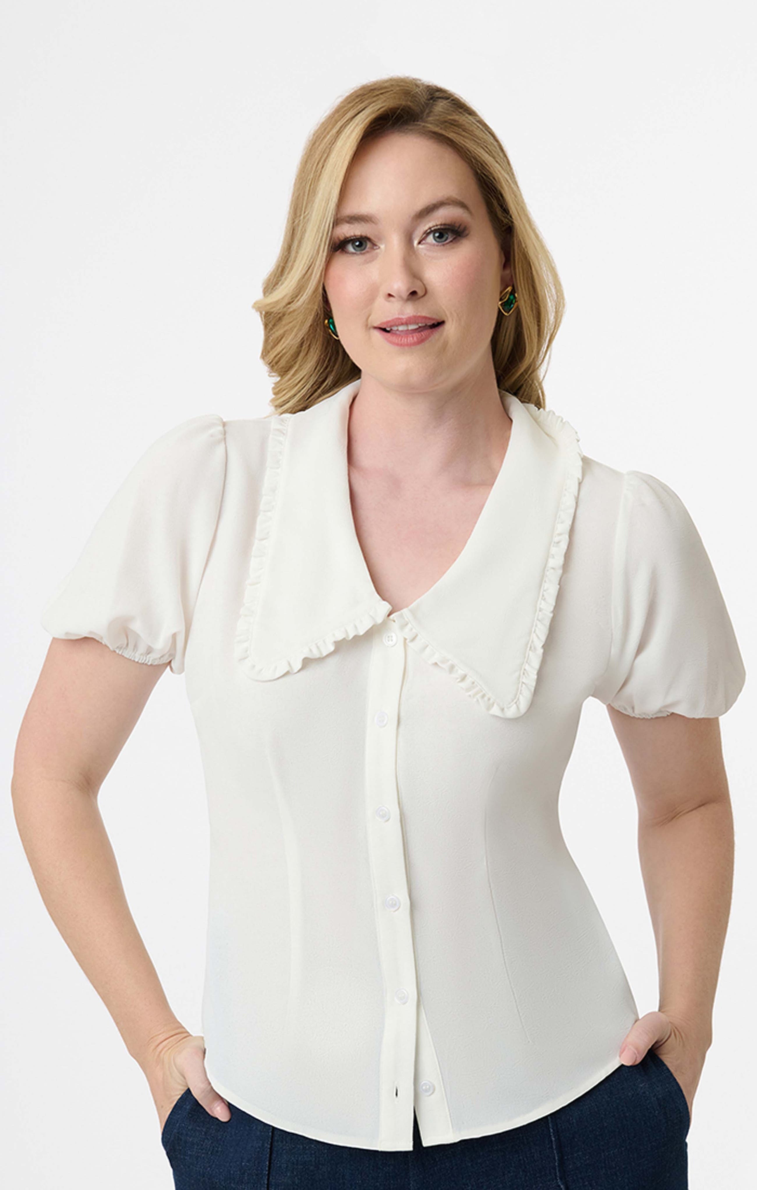 Short Sleeve Oversized Collar Blouse