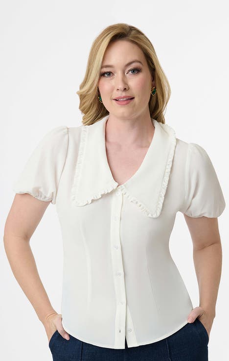 Short Sleeve Oversized Collar Blouse