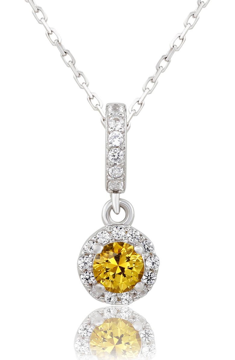 SUZY LEVIAN Sterling Silver Yellow Sapphire & Lab Created White Sapphire Halo Pendant Necklace, Main, color,