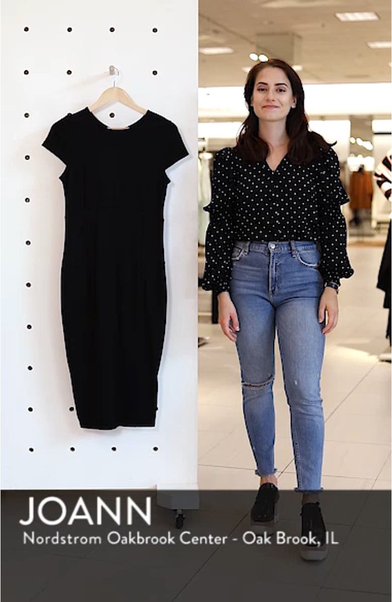 CAP SLEEVE PONTE SHEATH MIDI DRESS, sales video thumbnail