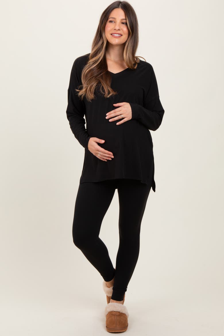Brushed Knit Oversized Top and Legging Set, Alternate, color, Black