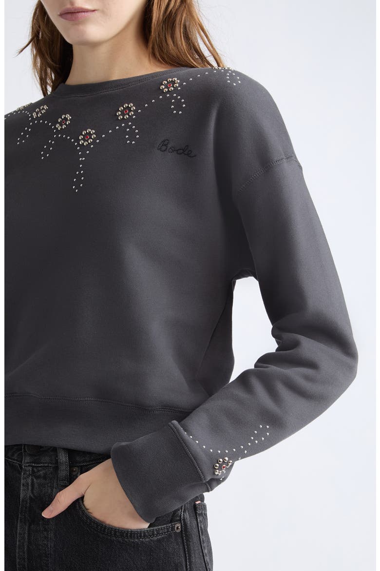 Silver Stud Cotton Fleece Sweatshirt, Alternate, color, BLACK
