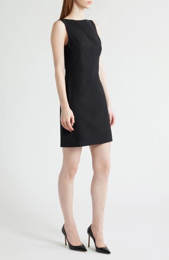 Boat Neck Stretch Wool Minidress
