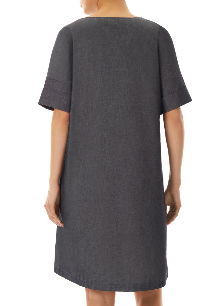 Ming Wang Split Neck Cotton Shift Dress, Alternate, color, 
