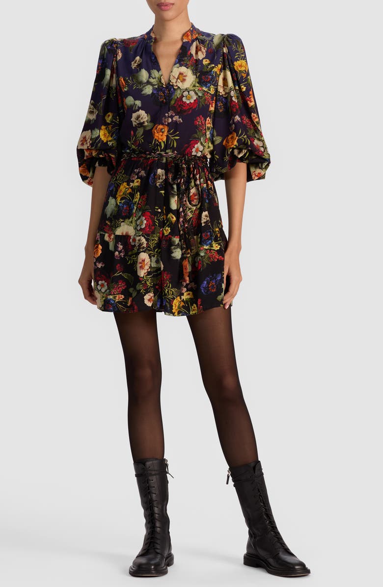 Alice + Olivia Antonette Long Sleeve Button-Up Minidress, Alternate, color, Magic Garden Gradient
