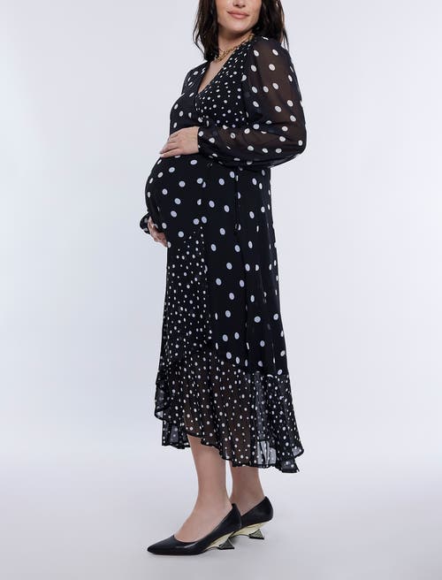 Motherhood Maternity Woven Wrap Long Sleeve Midi Dress In Mixed Dot