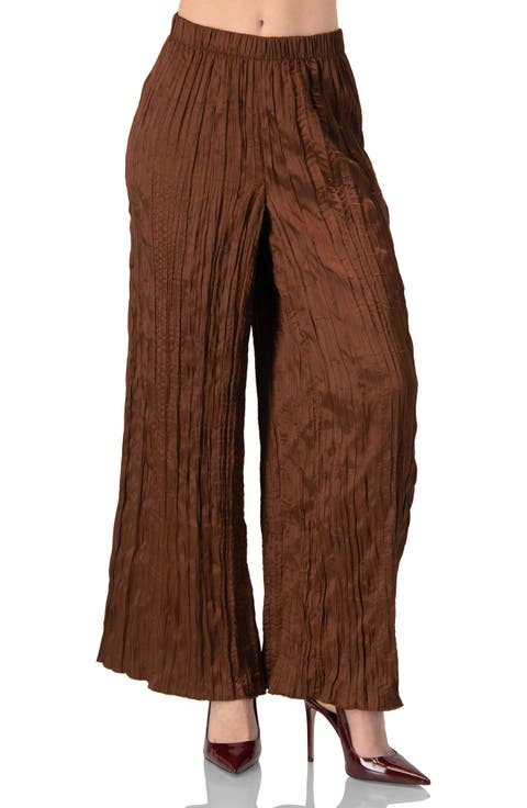 Wide-Leg Brown Pleated Trousers