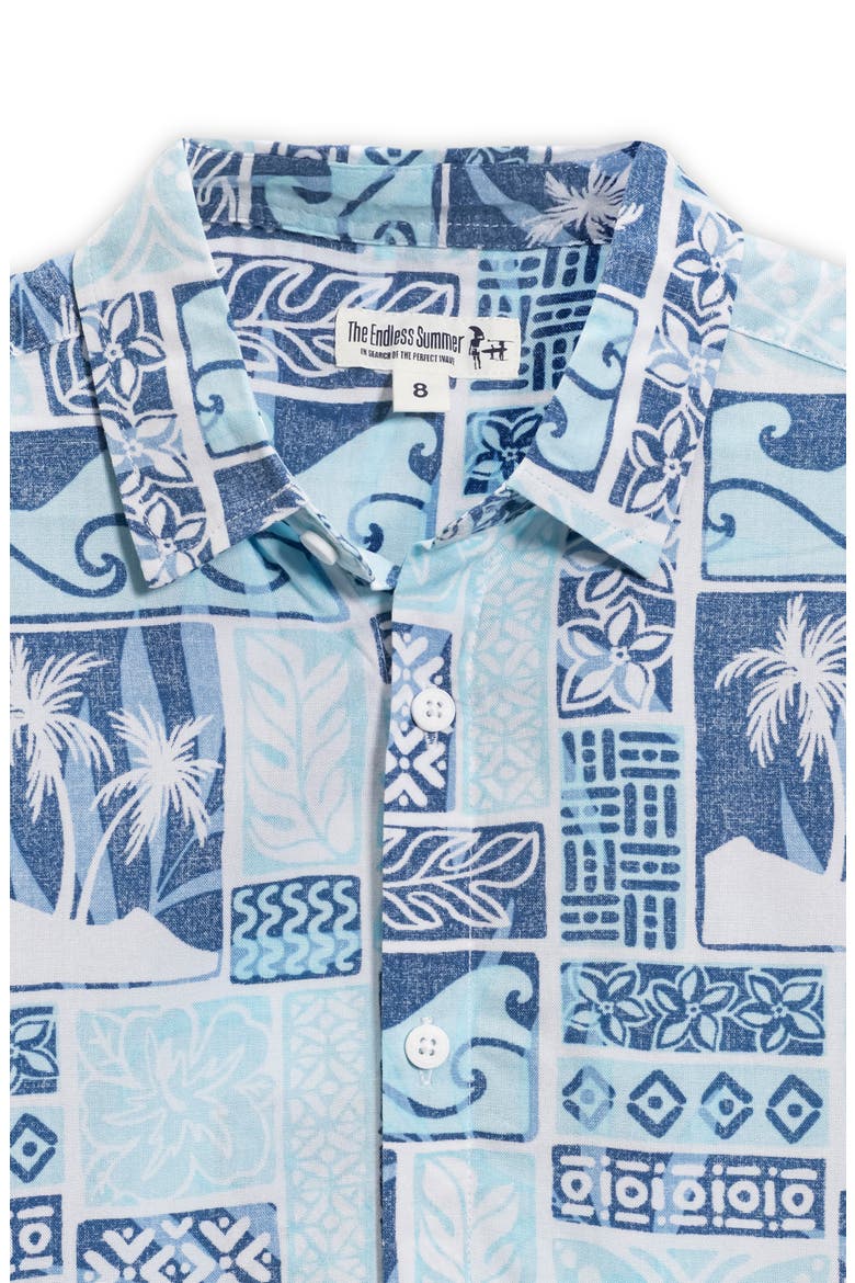 Kids' Palm Button-Up Shirt, Alternate, color, AQUA