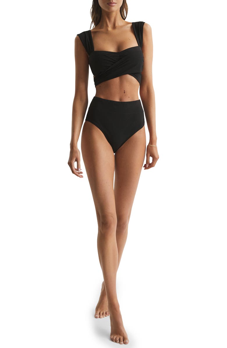 Reiss Cristina High Waist Bikini Bottoms, Alternate, color, Black