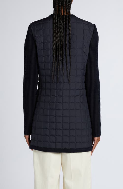 Moncler Quilted Down & Wool Knit Cardigan In Navy Blue