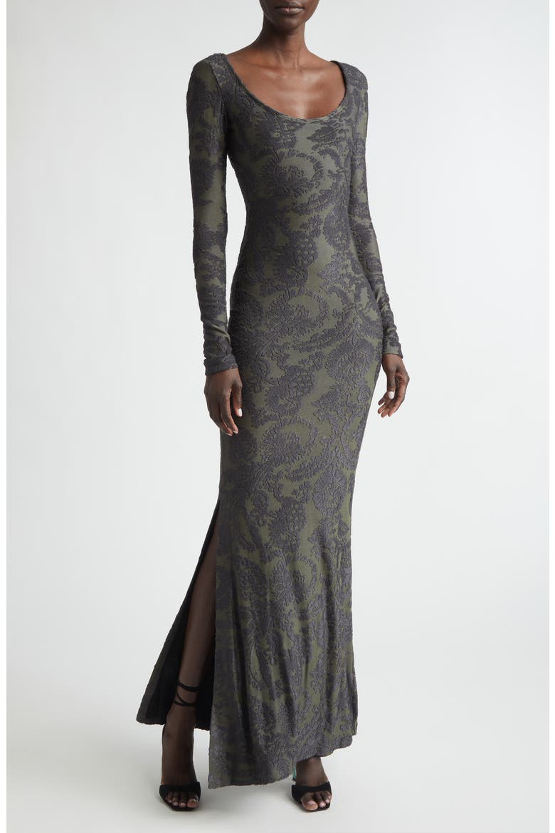 Chenille Jacquard Knit Trumpet Dress, Main, color, DEEP GREY