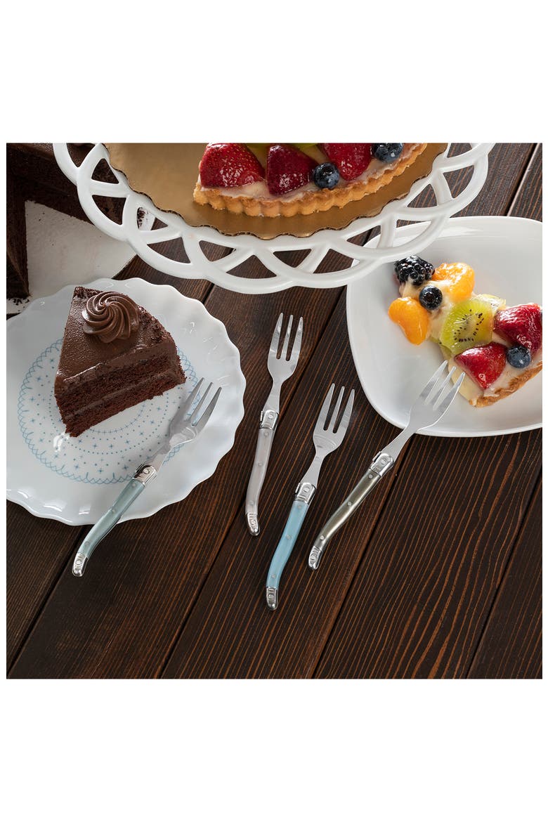 Set of 4 Faux Mother-of-Pearl Assorted Dessert Forks, Alternate, color, SILVER MULTI COLOR
