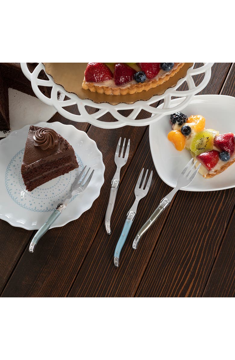 FRENCH HOME Set of 4 Faux Mother-of-Pearl Assorted Dessert Forks, Alternate, color, Silver Multi Color