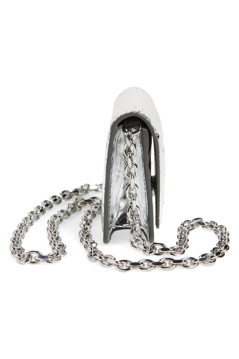 Small Bianchetto Painted Leather Wallet on a Chain, Alternate, color, SILVER/ BLACK