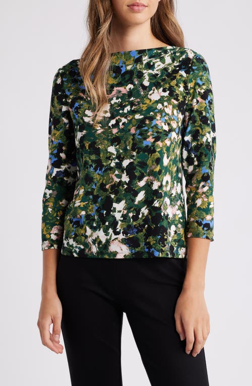 Anne Klein Abstract Boat Neck Top in Pine Forest Multi 