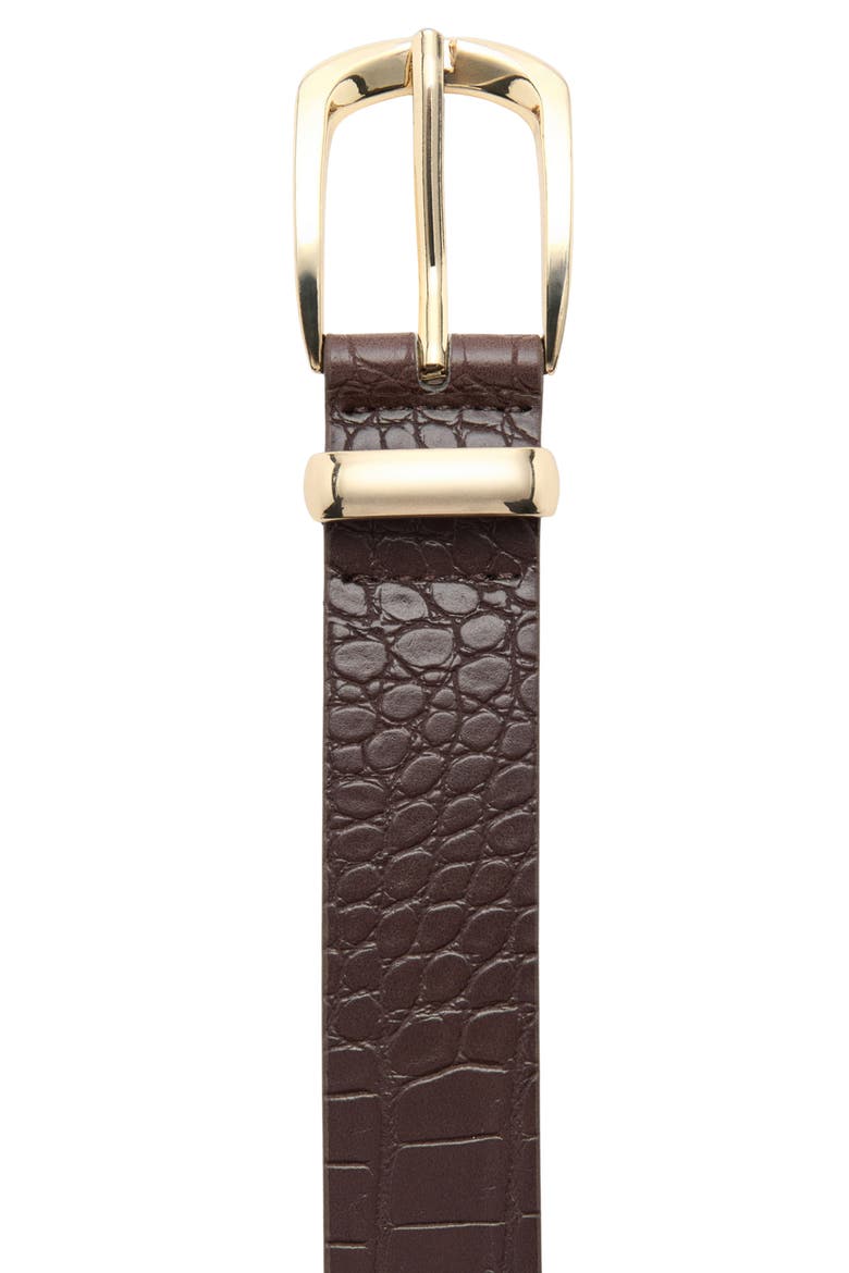 Croc Embossed Faux Leather Belt, Alternate, color, BROWN