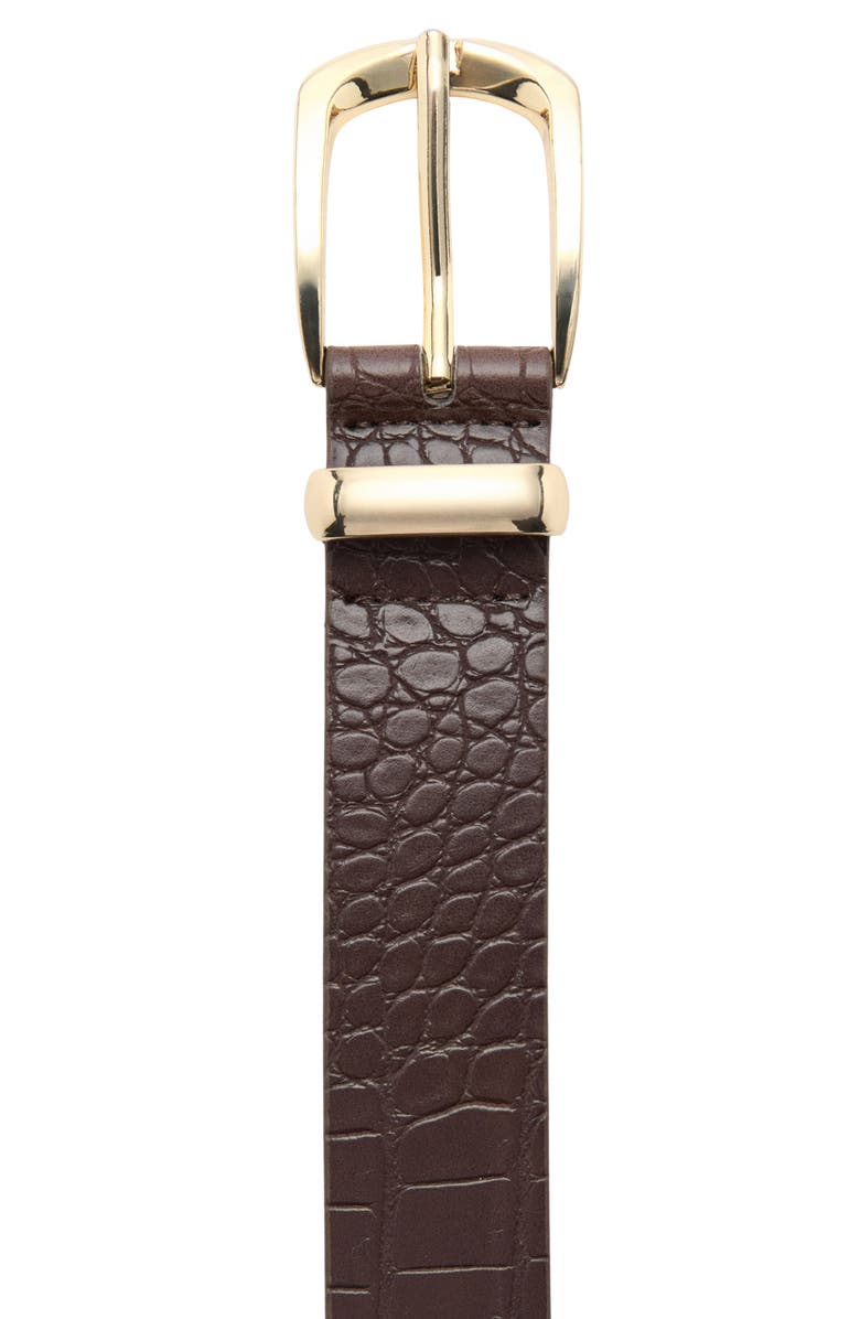 MANGO Croc Embossed Faux Leather Belt, Alternate, color, Brown