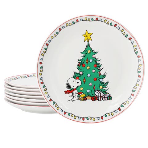 Xmas 8 Piece 10.5 Inch Round Stoneware Dinner Plate Set