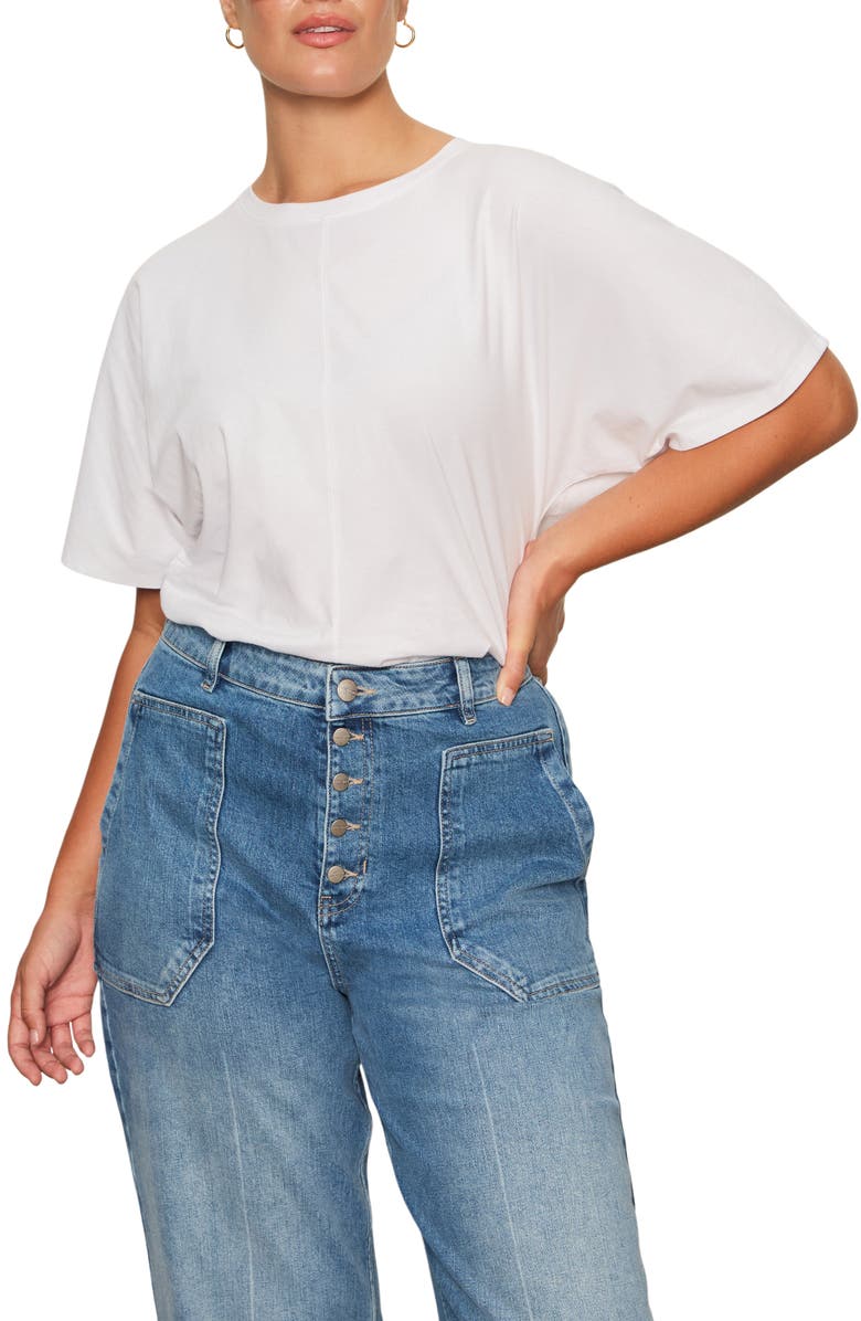 Sanctuary Dolman Sleeve Shirred Organic Cotton T-Shirt, Alternate, color, White