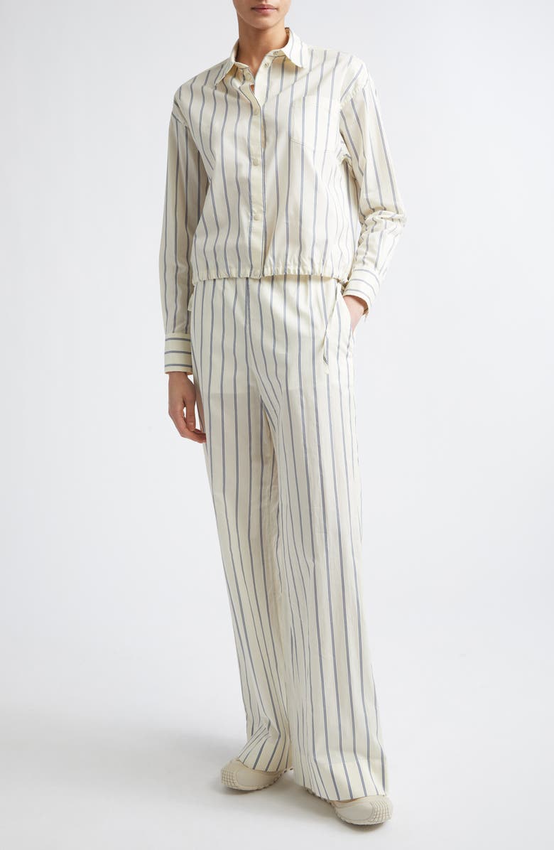Moncler Stripe Cotton & Silk Trousers, Alternate, color, 