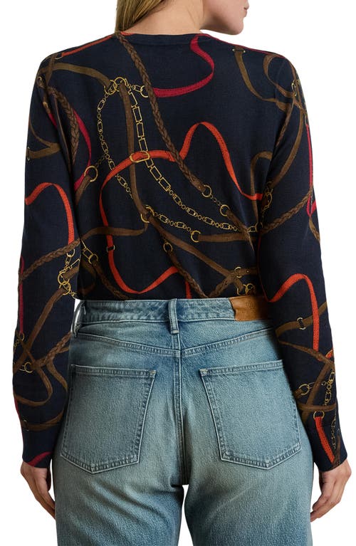 Ralph Lauren Lauren Belting Print Cotton Blend Sweater In Blue