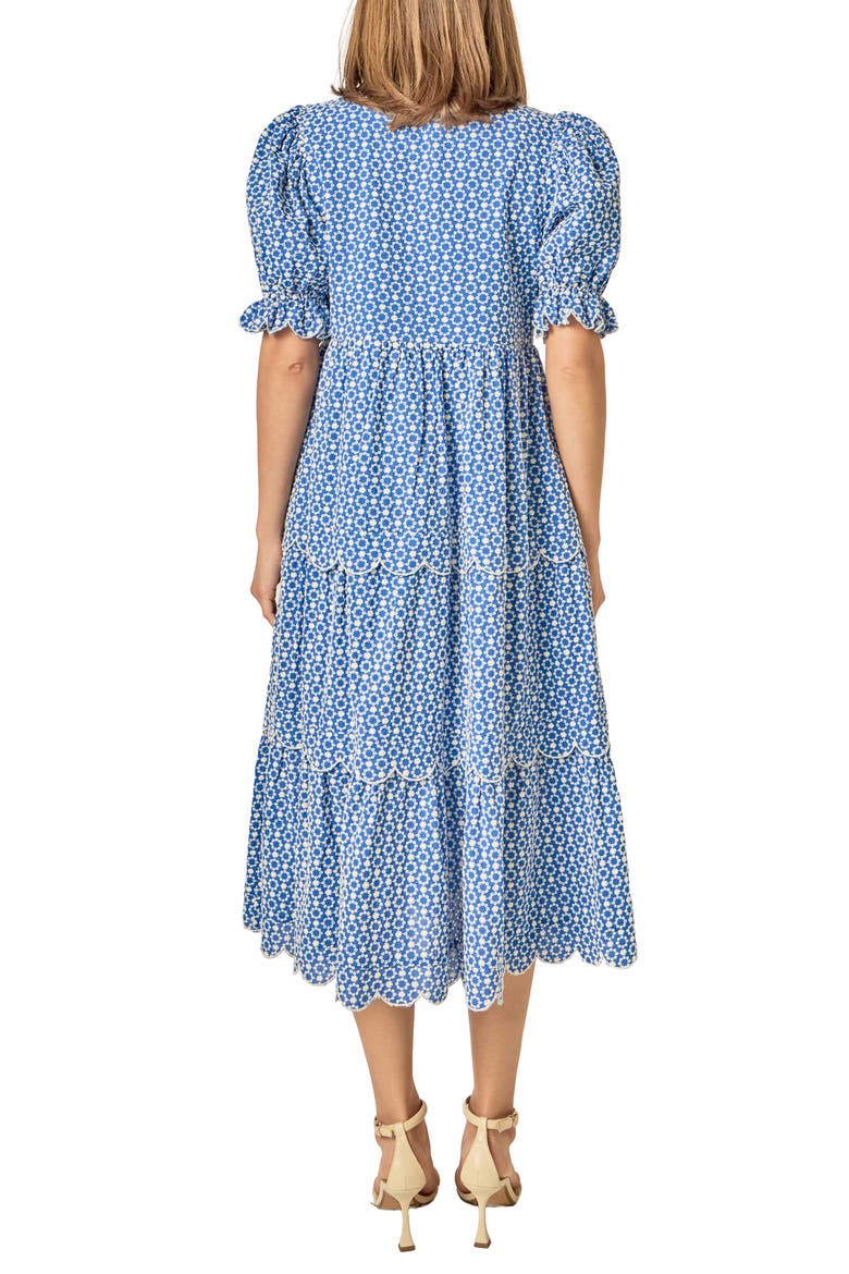 Scalloped Print Cotton Midi Dress, Alternate, color, BLUE