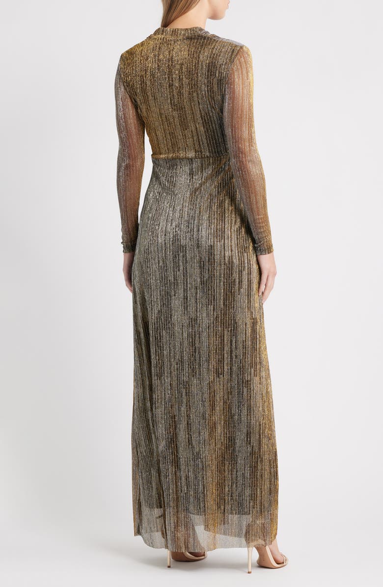 Anne Klein Twist Front Metallic Long Sleeve Maxi Dress, Alternate, color, Gold/ Anne Black