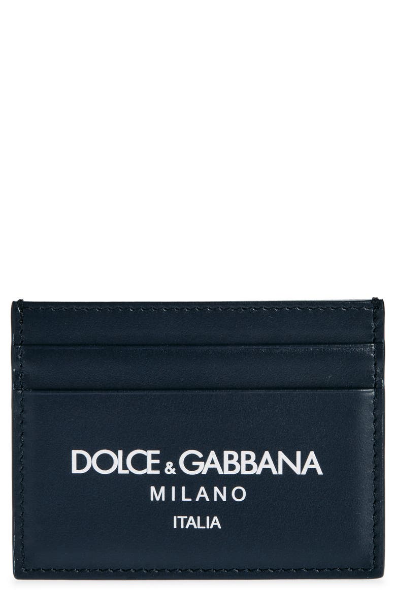 Dolce&Gabbana Milano Logo Leather Card Case, Main, color, Blue Logo