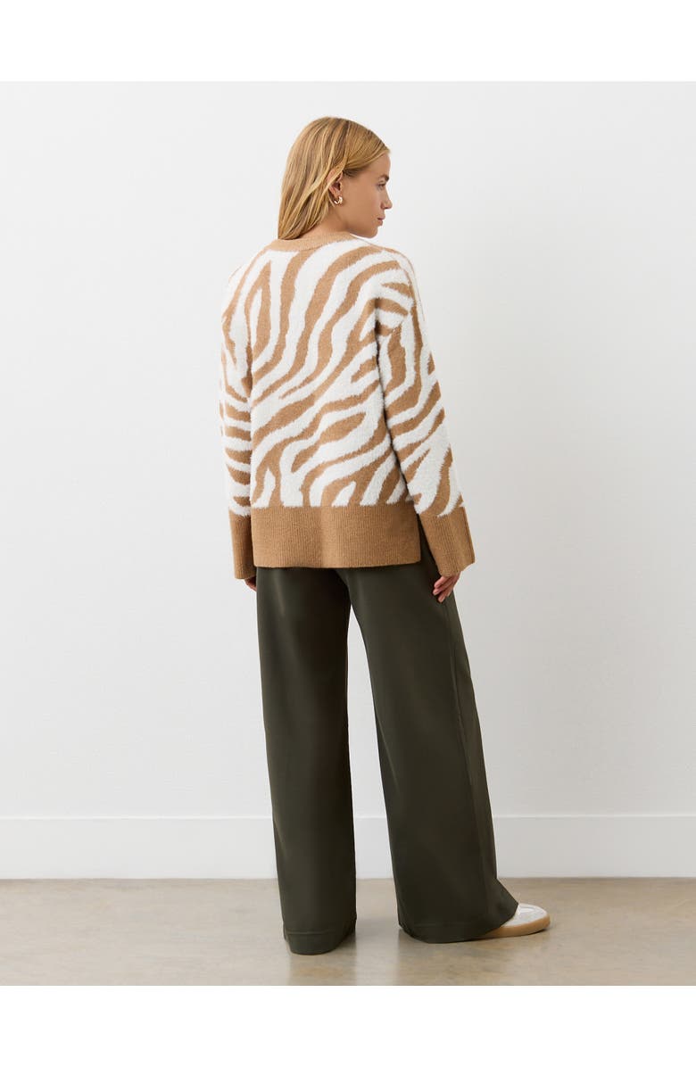 Finery London Tully Animal Print Knitted Sweater, Alternate, color, Tan Zebra