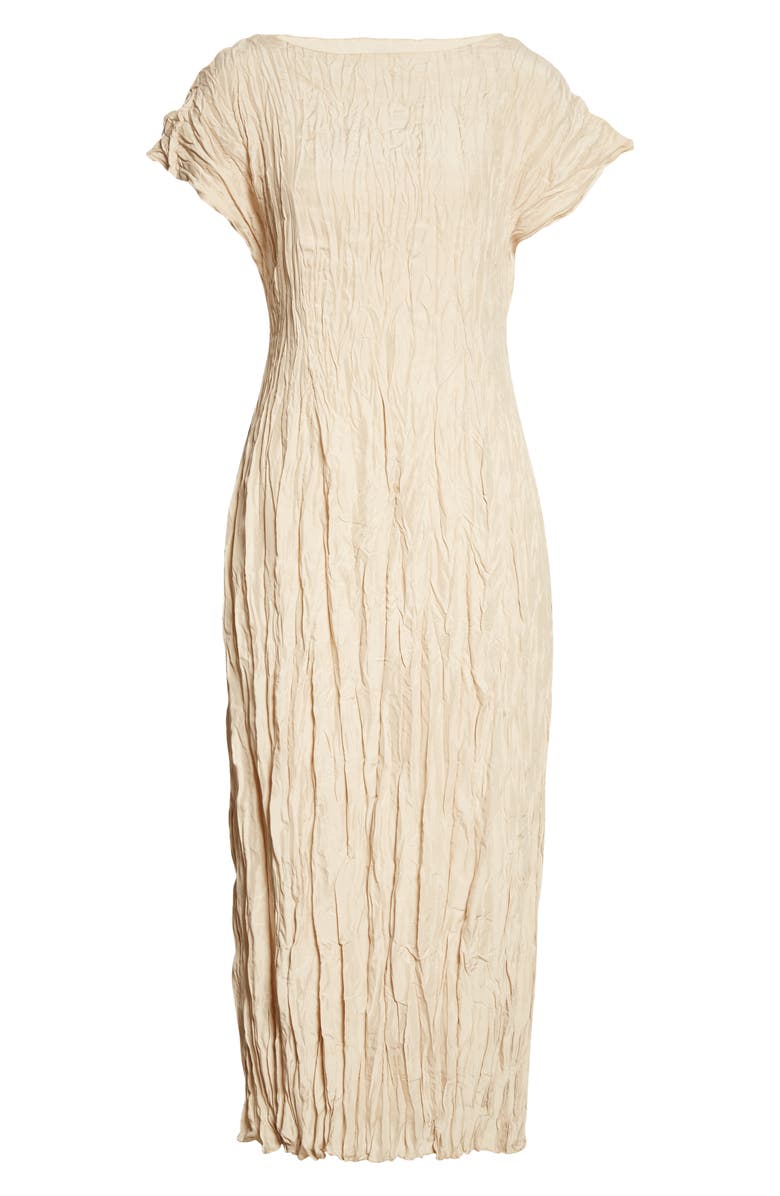 TOTEME Crinkled Cap Sleeve Habutai Silk Midi Dress, Alternate, color,