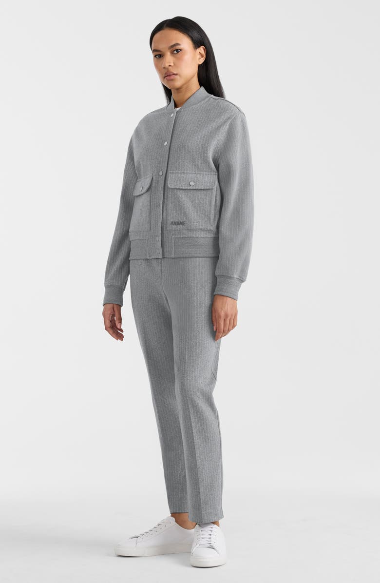 Mackage Juniper Chalk Stripe Cotton Blend Bomber Jacket, Alternate, color, Light Grey Mix-Cream