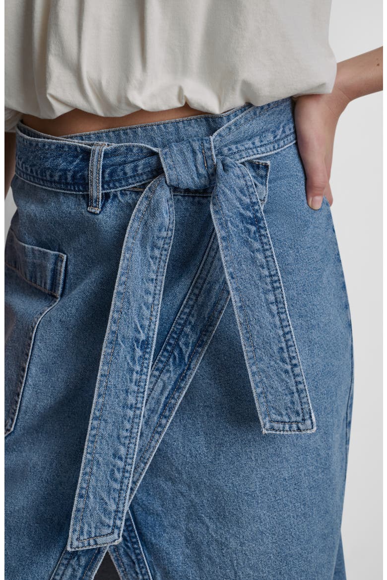High Waist Wrap Denim Midi Skirt, Alternate, color, CROWN STRE