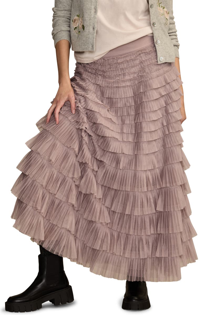 Lucky Brand Tiered Ruffle Tulle Maxi Skirt, Main, color, Sphinx