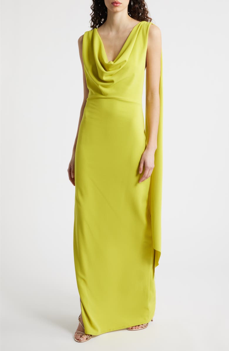 Black Halo Brullo Draped Column Gown, Main, color, Chartreuse