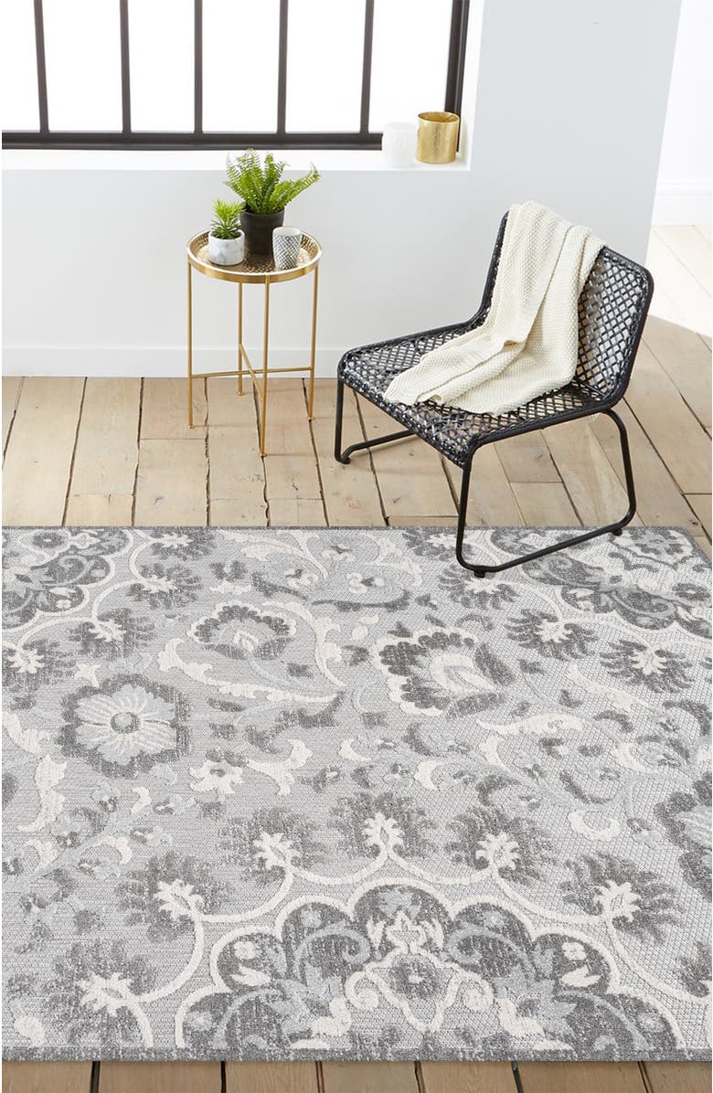 JONATHAN Y Lucena Modern Medallion High-Low Indoor/Outdoor Area Rug, Alternate, color, Light Gray/Ivory