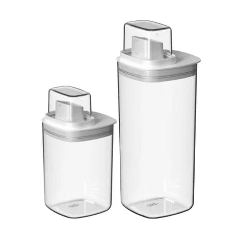 Clear Airtight Laundry Detergent Dispenser Organizer with Measuring Cap 2 Pack 34 oz and 50 oz
