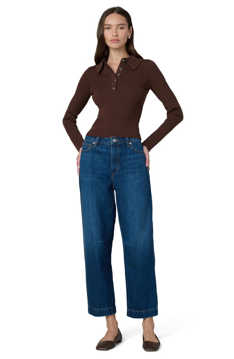 Joe's The Lisa Crop Rib Polo Sweater, Alternate, color, Chocolate