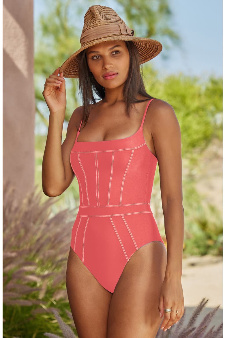 Color Sheen One-Piece Swimsuit, Alternate, color, CORAL