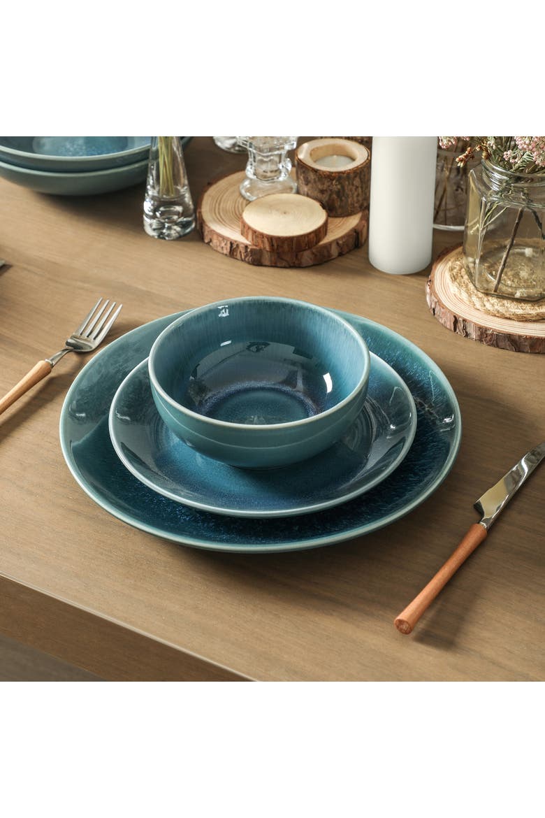 Riley 12-Piece Dinnerware Set Stoneware, Service for 4, Alternate, color, Blue