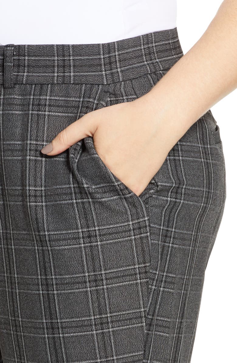 Rachel Roy Collection High Waist Grey Check Tapered Trousers, Alternate, color, 